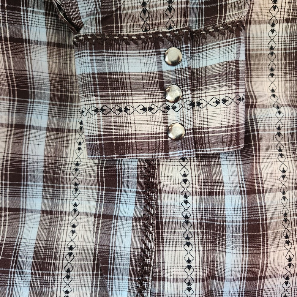 Panhandle Slim Brooks & Dunn Mens Medium Brown Blue Western Button Down Up Shirt - Picture 8 of 11
